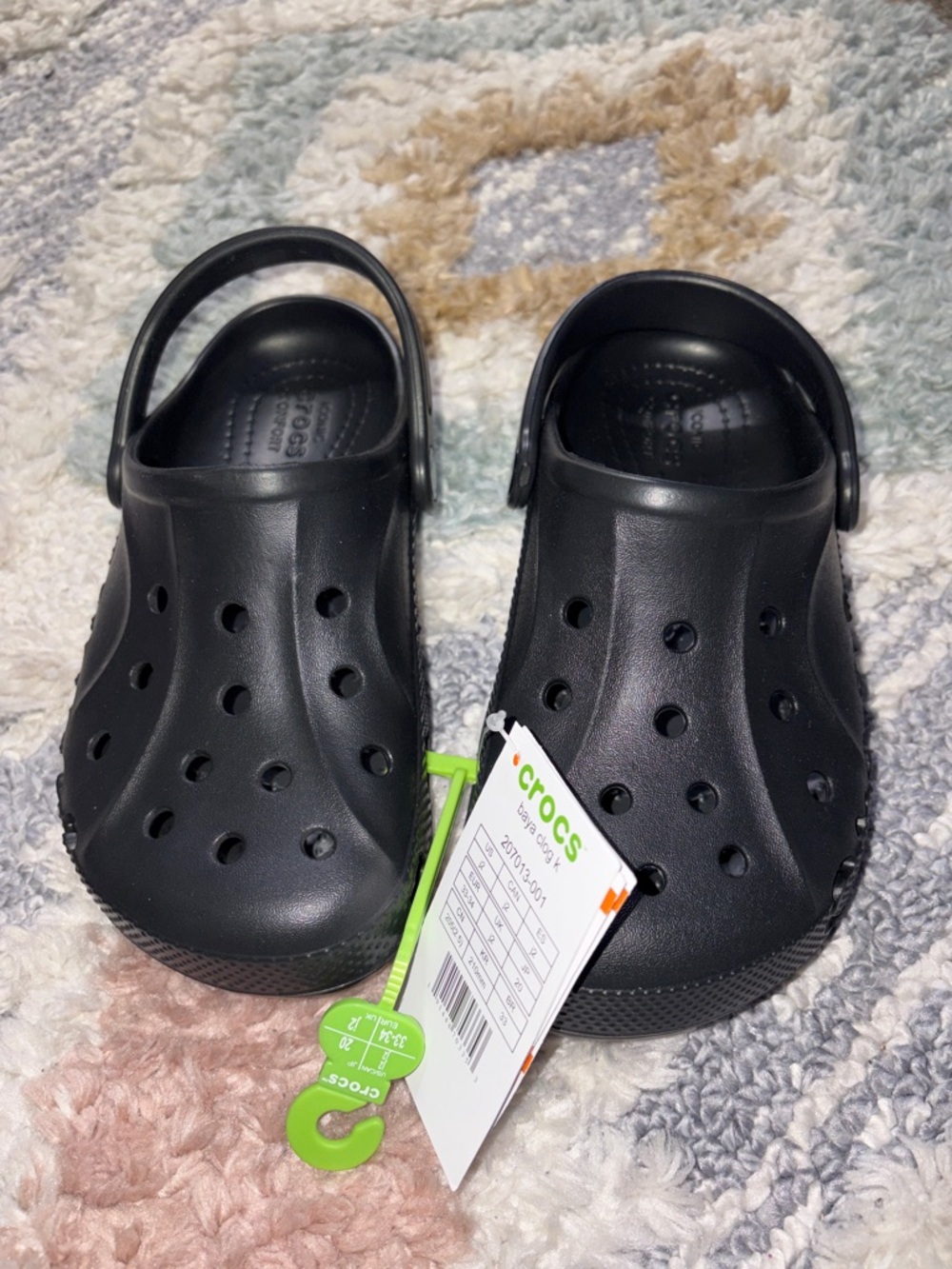 CROCS Kids Black Classic Clog with Green Tag